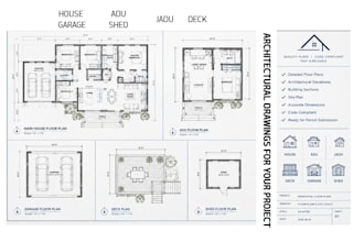 draw permit ready floor plans, house, adu jadu, deck, garage and shed