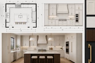design kitchen cabinet, 3d layouts, elevations and cabinetry drawings