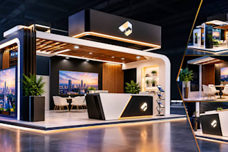 design a 3d exhibition stand, trade booth and kiosk