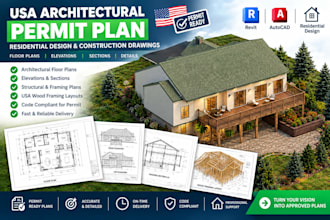 create USA house, adu, garage and patio permit drawings