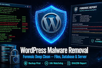 do a forensic wordpress malware removal, deep clean, hardening and report