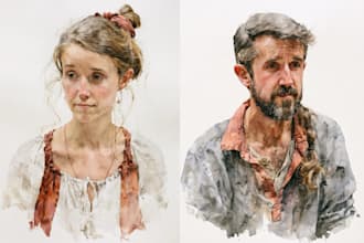 draw watercolor character design and portraits