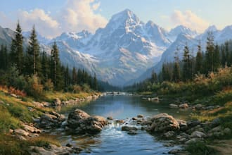 paint a handmade landscape oil painting on canvas