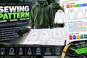 create a ready sewing patterns, grading and PDF and dxf for production