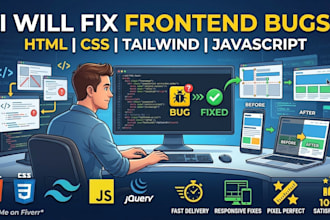 fix frontend bugs, HTML, CSS, js, responsive design issues
