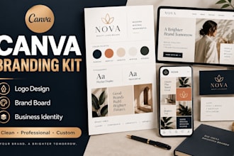 design canva branding kit, logo design, brand board and business identity