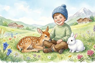 cartoon aquarell watercolor storybook art, kinderbuch illustration
