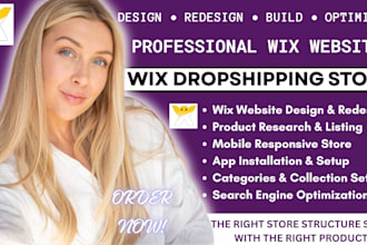 design or redesign wix website, wix dropshipping, product research and listing