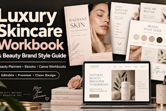 design luxury skincare workbook, beauty planner and brand style guide