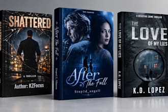 design thriller book cover, romance book cover, horror and crime book cover kdp