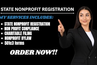 prepare state nonprofit registration, charitable filings 501c3 forms, and bylaw