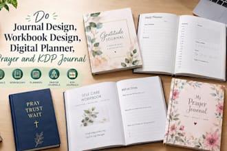 do journal design, workbook design, digital planner, prayer and kdp journal