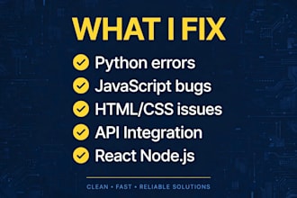 fix python error, API bug or javascript bug in 24 hours