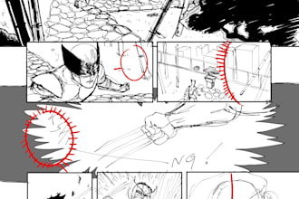 manga and comic pages sketchs, black and withe  and sketch