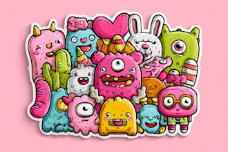 create cute doodles, illustration, sticker design