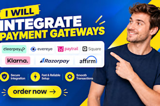 integrate clearpay, evereye, paytrail, square, klarna, razorpay, affirm payment