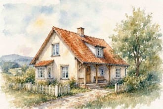 draw house illustration watercolor style