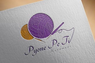 design a creative knitting logo for handmade, yarn, and craft