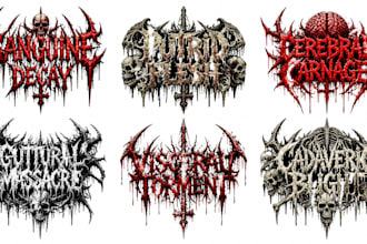 design death metal, goregrind and brutal metal band logo