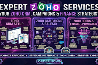 zoho crm setup, zoho campaigns, zoho salesiq, zoho expert, zoho one, zoho books