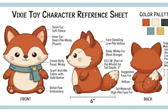design custom plushie reference sheet stuffed animal character or ych concept