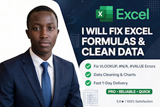 fix excel formulas, clean data, and create charts