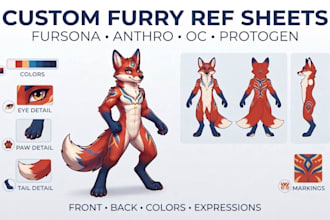 furry reference sheet, fursona, anthro character design, furry oc, protogen, sfw