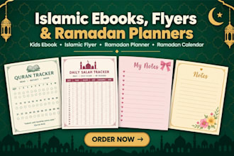 design islamic ebook content for kid, islamic flyer, ramadan or islamic planner
