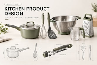 kitchen 3d cad design industrial product, kitchenware utensils prototype model