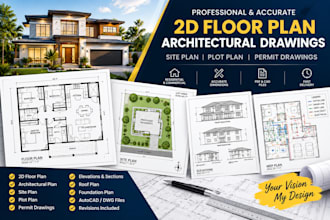 create architectural 2d floorplans, blue prints,site plans ,permit drawing