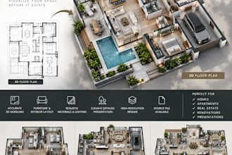 create realistic 3d floor plan rendering from your 2d plan