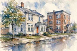 create house and building photo into watercolor art
