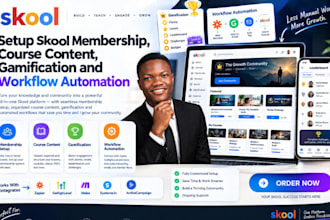 setup skool membership, course content, gamification and workflow automation