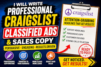 write professional craigslist classified ads and sales copy