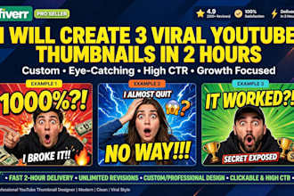 design 3 clickable viral youtube thumbnail design in 2 hours