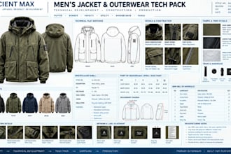 a manufacturer ready mens jacket and outerwear tech pack with bom