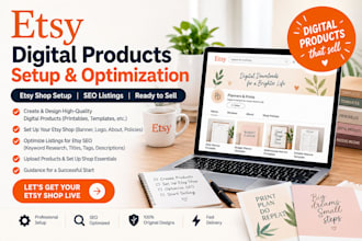 design etsy digital products setup etsy shop optimize etsy seo listings