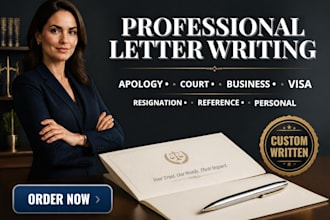 write apology, court character, love, resignation, business and visa letters