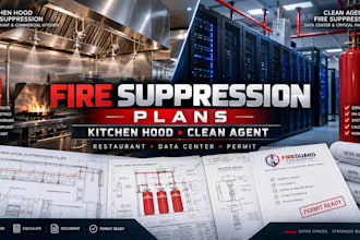 design kitchen hood and clean agent fire suppression plans for permit