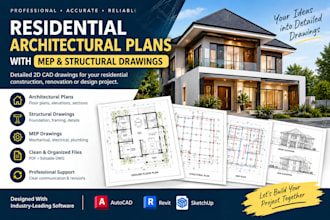 draw residential architectural plans with mep and structural drawings