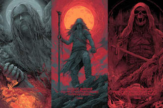 create detailed dark art illustrations for bands and merch