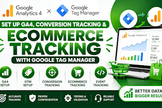 setup ga4, conversion tracking and ecommerce tracking with google tag manager