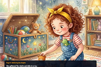 create a multi pages KDP childrens storybook, cover, and marketing suite