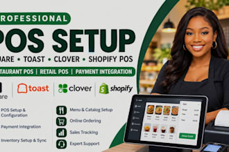 setup square pos, toast pos, clover pos, shopify pos and restaurant pos