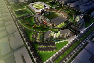 3ds max sports site plan,football academy stadium design,architectural rendering