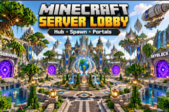 build minecraft server lobby hub spawn as a professsional minecraft builder