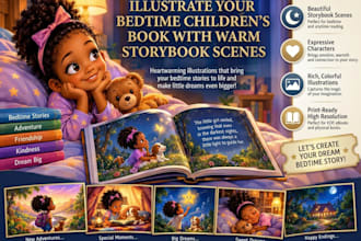 illustrate your bedtime childrens book with warm storybook scenes
