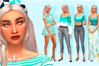create unique custom sim for sim4 for the sim, cc4 mod, 3d model clothing, cc4