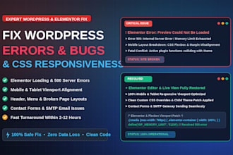 fix wordpress elementor errors bugs and css responsiveness issues