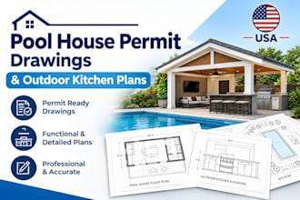 do pool house permit drawings, outdoor kitchen plans